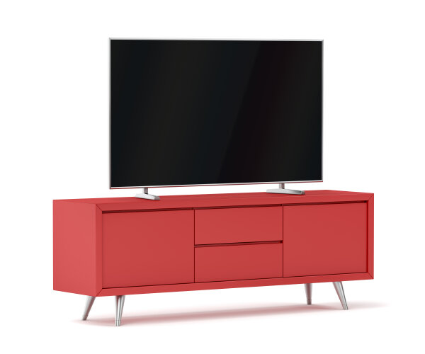 red-modern-tv-cabinet-and-big-flat-screen tv